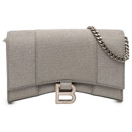 Balenciaga Silver Glitter Fabric Hourglass Wallet On Chain Silvery