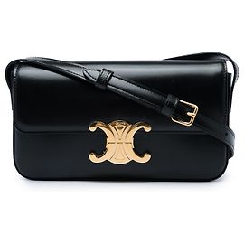 Céline Celine Claude Schultertasche aus glänzendem schwarzem Kalbsleder Triomphe Schwarz