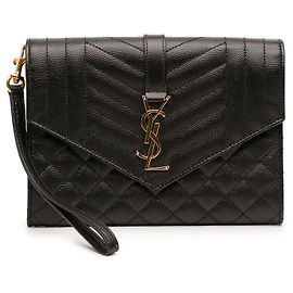 Autre Marque Saint Laurent Black Grain De Poudre Triquilt Monogram Envelope Clutch Schwarz