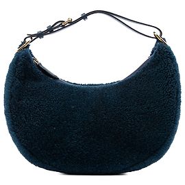 Fendi Blue Small Shearling Fendigraphy Hobo Blu Blu navy