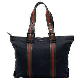 Gucci Black GG Canvas Web Shopper Tote Black