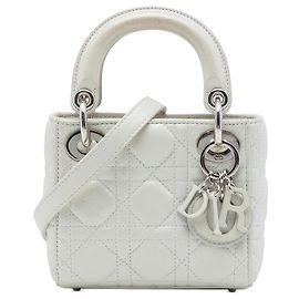 Dior Silver Micro Iridescent Lambskin Cannage Lady Dior Argenté