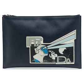 Prada Blue Saffiano Monkey Robot Clutch Blue Navy blue