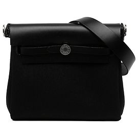 Hermès Herbag Zip 20 in Toile Military Nera e Vache Hunter Nero