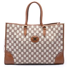 Céline Celine Bolso Tote Horizontal de Lona Bordada Triomphe Beige Beige
