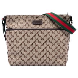 Bolsa Tiracolo Gucci em Lona GG Bege com Web Bege