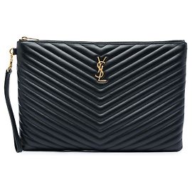 Autre Marque Porte-documents Cassandre Saint Laurent en cuir de veau chevron noir Noir