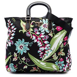 Bolsa Satchel Prada em Tessuto Stampato Preta Preto