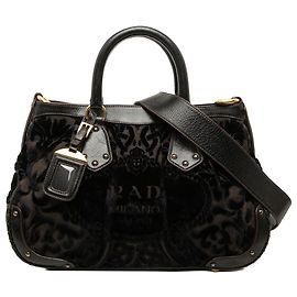 Tote Convertible Prada em veludo burnout preto e lona Canapa com logo Preto