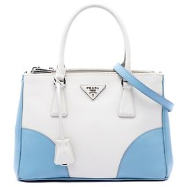 Bolsa Prada Galleria Double Zip Small em couro Saffiano Lux bicolor branco Branco