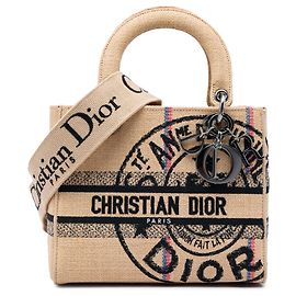 Dior Beige Medium Jute Embroidered Lady D Lite Beige