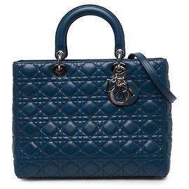 Dior Blue Large Lambskin Cannage Lady Dior Bleu Bleu foncé