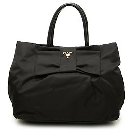 Prada Black Tessuto Fiocco Bow Handbag Black