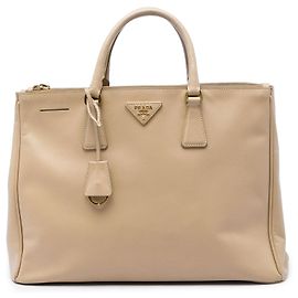 Prada Bolsa Tote Galleria Double Zip Large em Saffiano Bege Bege