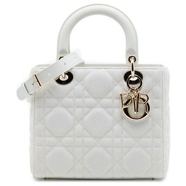 Dior White Medium Mesh Cannage Lady Dior Bianco