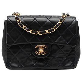 Chanel Black Mini Square Classic Lambskin Single Flap Preto