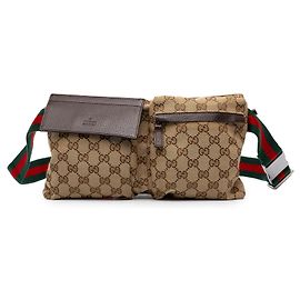 Borsa cintura Gucci Beige GG Canvas Web con doppia tasca Beige