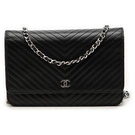 Chanel Black CC Chevron Caviar Wallet On Chain Black