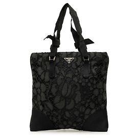 Bolsa Prada em Tessuto preto e renda floral Preto