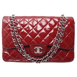 CHANEL GRAND CLASSIQUE TIMELESS JUMBO HANDTASCHE AUS ROTEM LACKLEDER BAG Rot