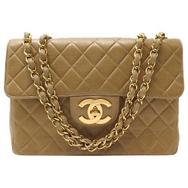 VINTAGE CHANEL TIMELESS CLASSIQUE JUMBO SIMPLE RABAT LEDERHANDTASCHE Beige