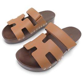 Hermès NUEVOS ZUECOS HERMES KOS H251012Z 41 MULAS SANDALIAS DE CUERO SHOES Camello
