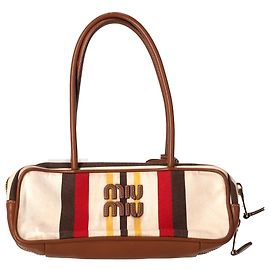 Bolsa de Ombro Miu Miu Beau com Riscas em Lona Multicolorida Multicor