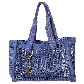 Chloé Summer Banana Tote Bag in Navy Blue Raffia Blue Navy blue