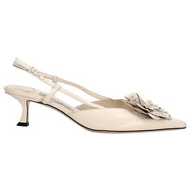 Escarpins slingback Jimmy Choo en cuir blanc avec applications de fleurs Blanc Écru