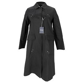 Fay Collared Trench Coat with Pockets in Black Cotton  Black