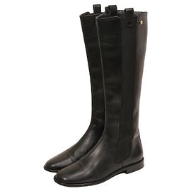 Chanel Black Leather Knee-High Boots Black