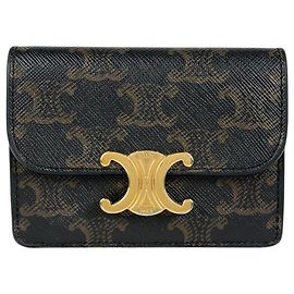 Céline Celine Triomphe Kartenetui aus beschichtetem Canvas und Leder Braun Schwarz