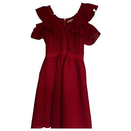 Maje Vestido Curto Vermelho com Folhos Vermelho