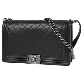 Chanel Black Leather Shoulder Bag Black