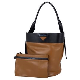 Prada Milano Leather Shoulder Bag Brown Black