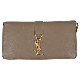 Yves Saint Laurent Cassandra Leather Long Wallet Brown