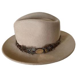 Autre Marque Hicks & Brown Wool Fedora Hat with Feather Trim Beige