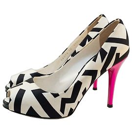 Giuseppe Zanotti Black and White Geometric Open-Toe Pumps Black Pink White