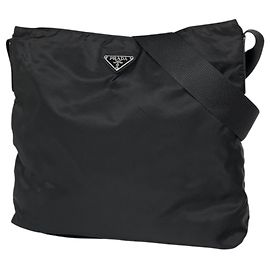 Bolso de hombro Prada de nailon y cuero Negro