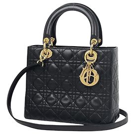 Christian Dior Lady 2-Way Lederhandtasche Schwarz