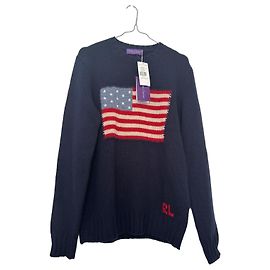 Autre Marque Marineblauer Kaschmirpullover mit amerikanischer Flagge Ralph Lauren Weiß Rot Blau