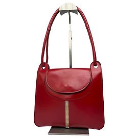 Vintage Loewe Structured Leather Top-Handle Bag Red Gold Red