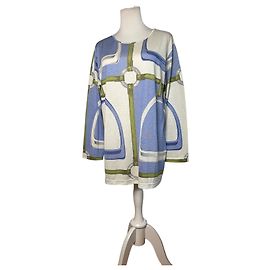 Céline Vintage Celine Graphic Jersey Tunic Top Blue Green M Blue