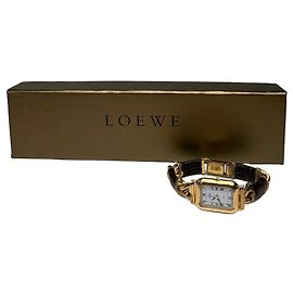 Relógio de Quartzo Loewe Vintage Tom Dourado Couro Castanho Final dos anos 1990 Dourado