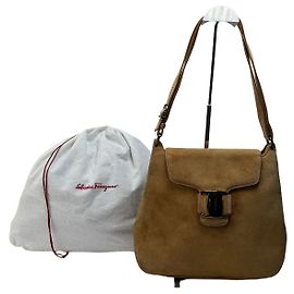 Bolso bandolera con solapa Vintage Salvatore Ferragamo Finales de los 1990 Tan Black Camello