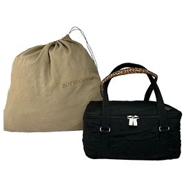Sac à main structuré Vintage Bottega Veneta en nylon noir Noir