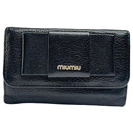Vintage Miu Miu Grained Leather Bifold Key Wallet Early 2000s Black Black