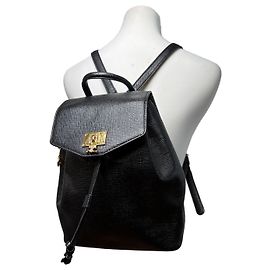 Courreges Vintage Courrèges Textured Leather Backpack Late 1980s Black Gold Black