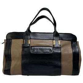 Bolsa Estruturada Vintage Chloé com Alça de Mão Preta e Bege Preto