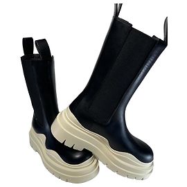 Bottega Veneta Botas Tire Boots Couro Preto Preto Branco